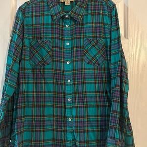 Natural Reflections Teal and Purple Plaid Shirt
